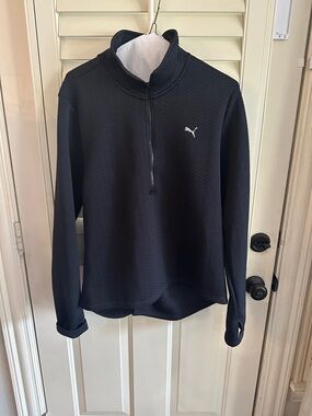 Puma Black Quarter-Zip Pullover with Chevron Texture